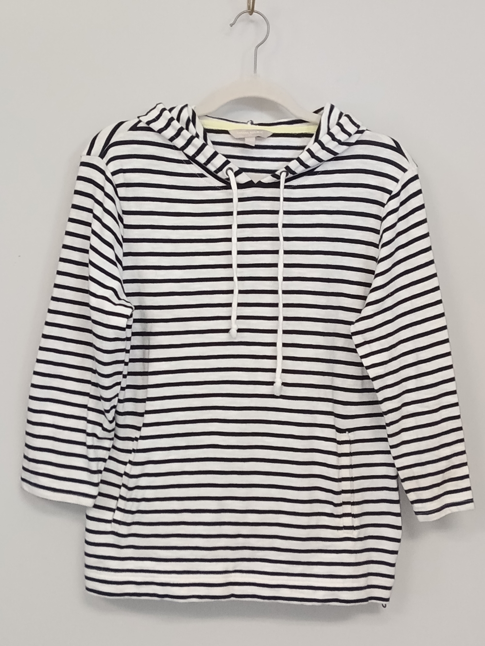 Banana Republic Navy White Striped Cotton Hooded Henley Top  Coastal Nautical SM